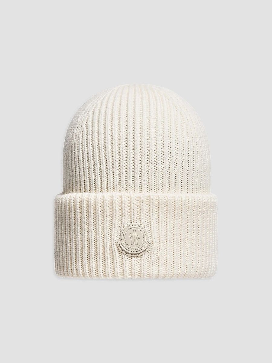 Moncler Men's Beanie Hat in Cashmere - White