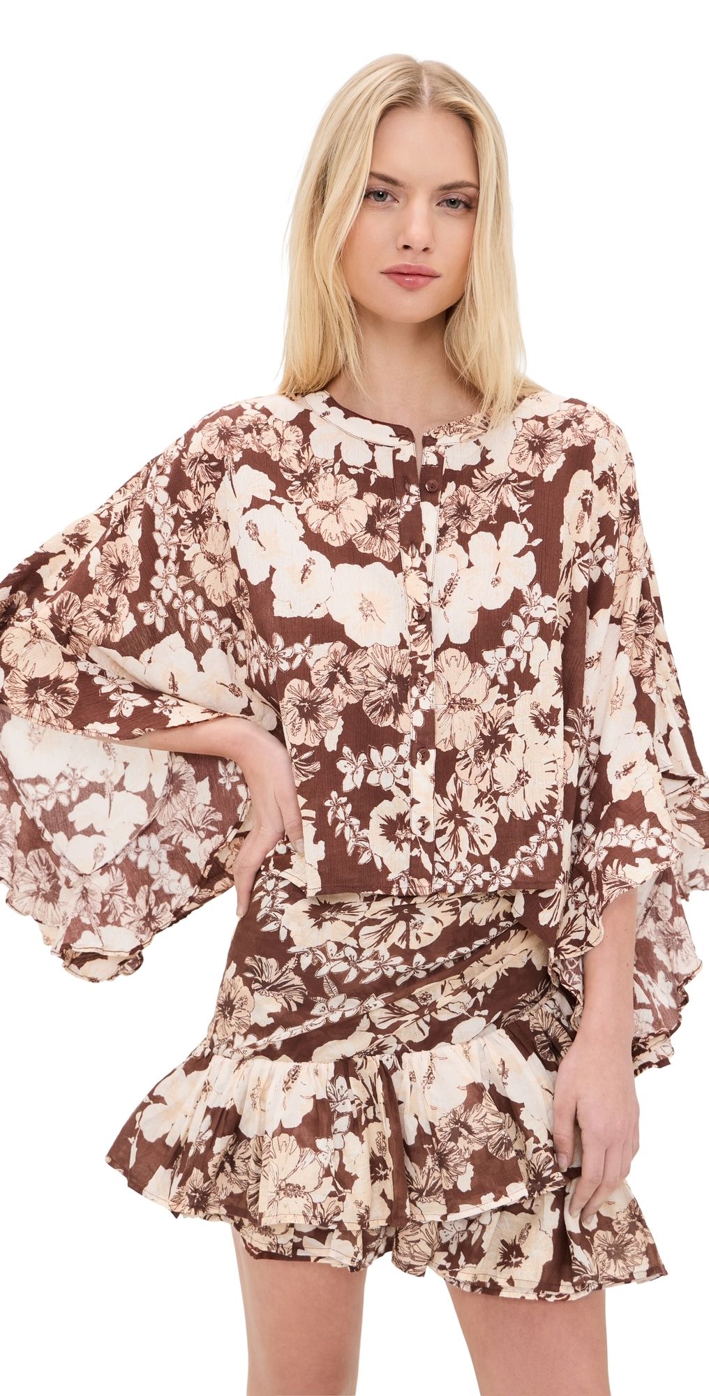 Coniglio Palm Beach Button Front Scarf Top Hibiscus Tropical Coconut One Size