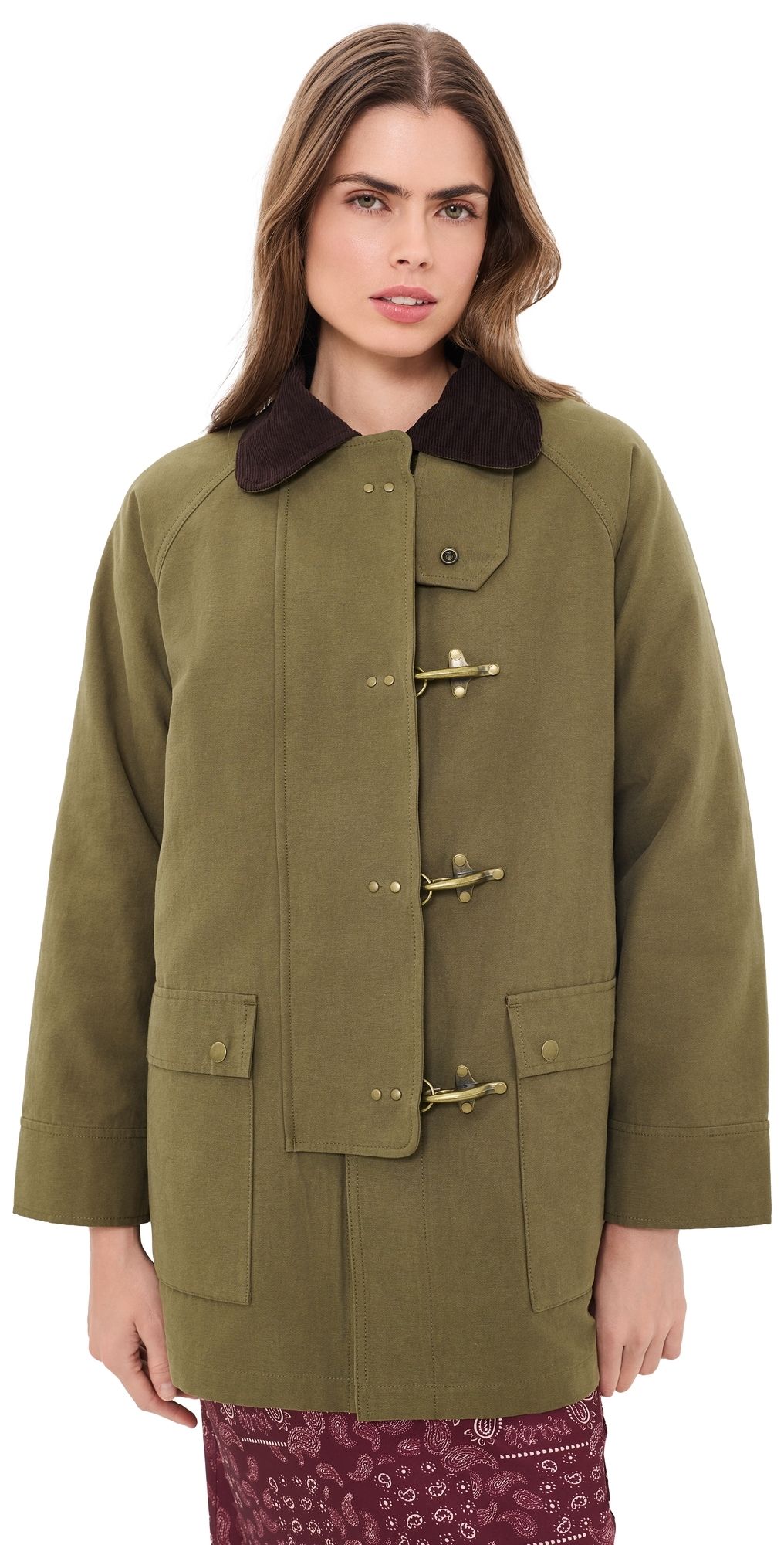 THE GREAT. The Firefighter Jacket Olive With Chocolate 2