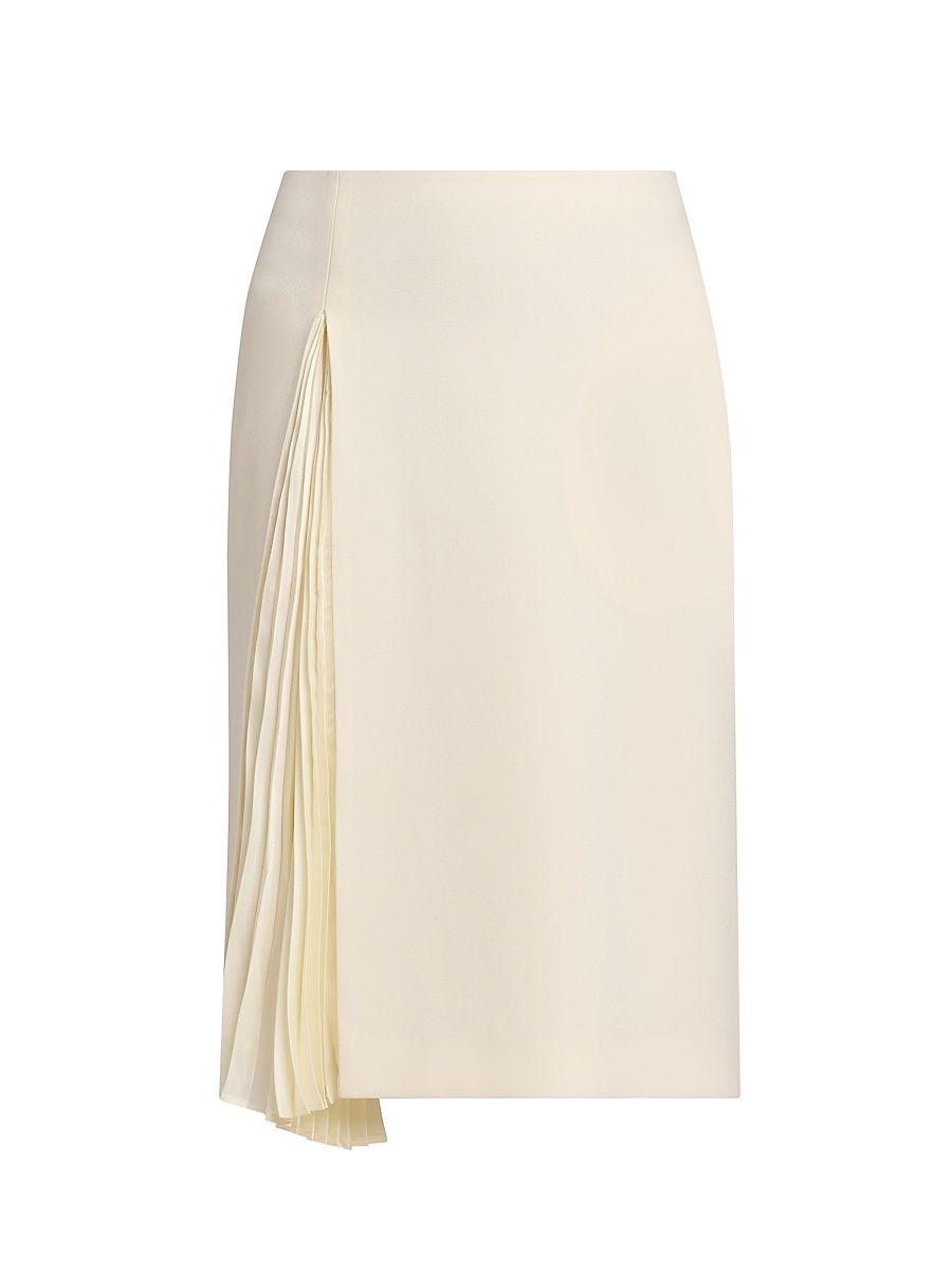 Women's Side-Pleat Wool Sable Pencil Skirt - Porcelain - Size 14