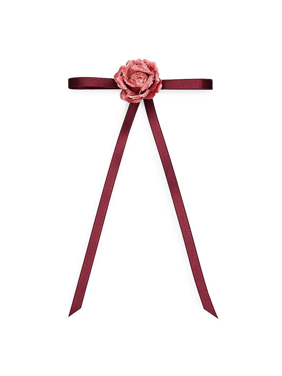 Women's Velvet-Rosette Satin Bow Barrette - Red