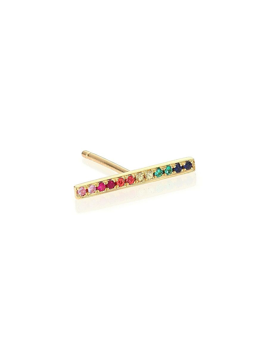 Women's Multicolor Sapphire & 14K Yellow Gold Single Bar Stud Earring - Gold Multi