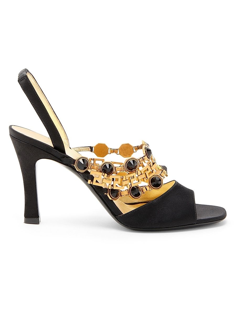 Women's 90MM Embellished Leather Slingback Sandals - Black Gold - Size 11