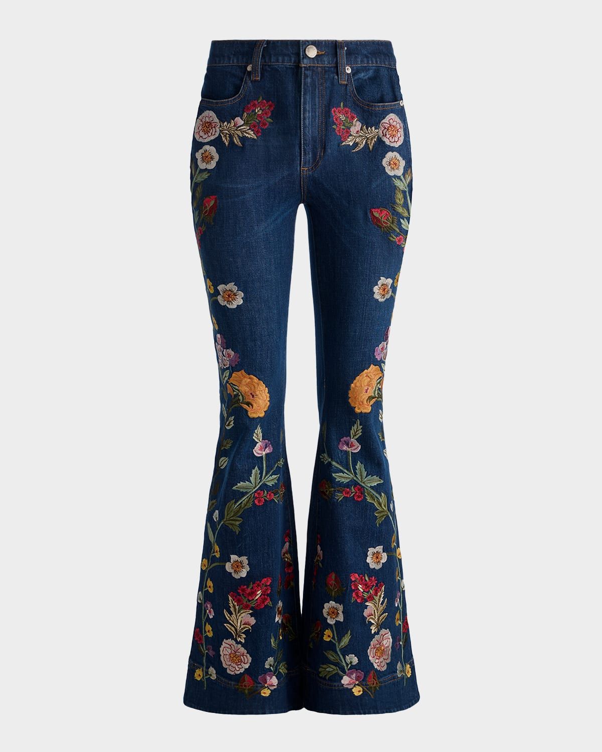 Beautiful Floral Embroidered Bell-Bottom Jeans