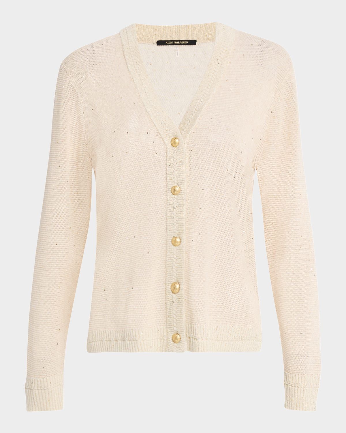 Anthia Sequin Button-Down Sweater