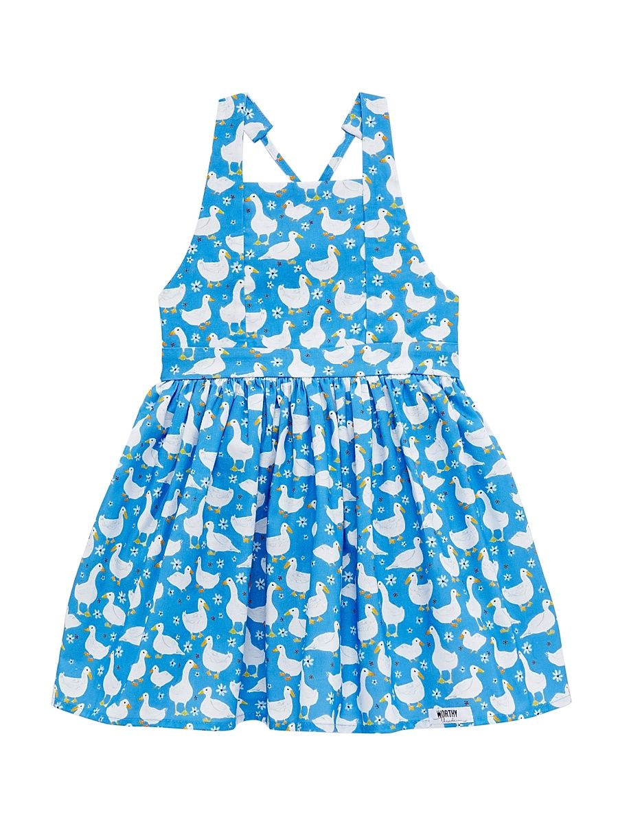 Little Girl's & Girl's Duck Cotton Tie-Back Dress - Blue Ducks - Size 10