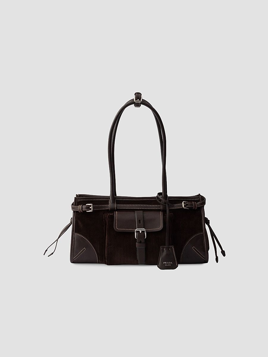 Women's Bonnie Medium Corduroy and Leather Top Handle Bag - Brown