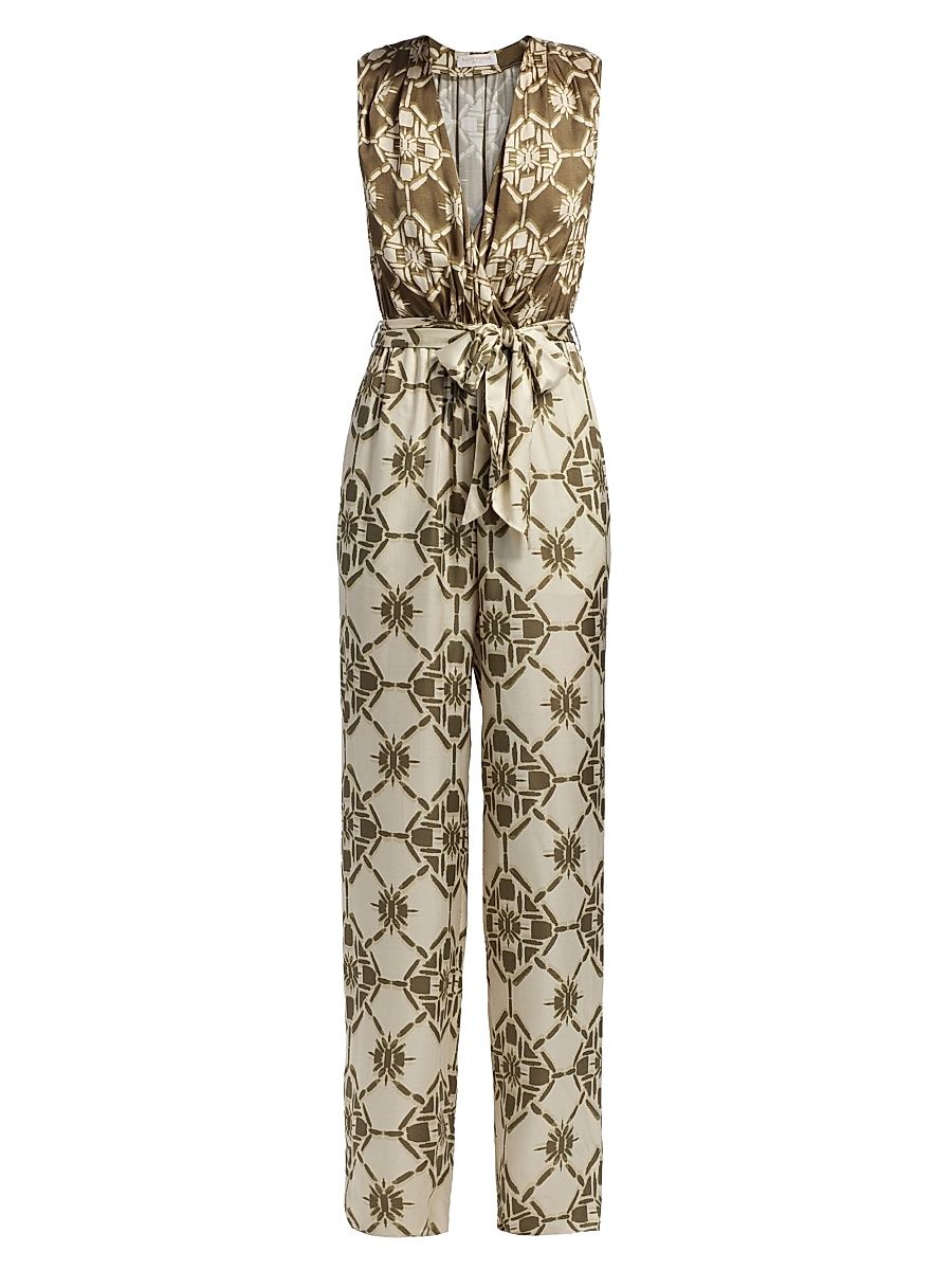 Women's Noelia Printed Sleeveless Jumpsuit - Olive Tile Print - Size Medium