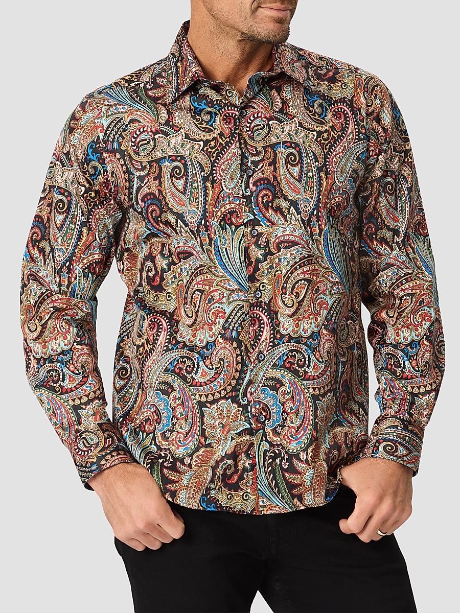 Men's Ferncraw Paisley Stretch-Cotton Shirt - Size XXL