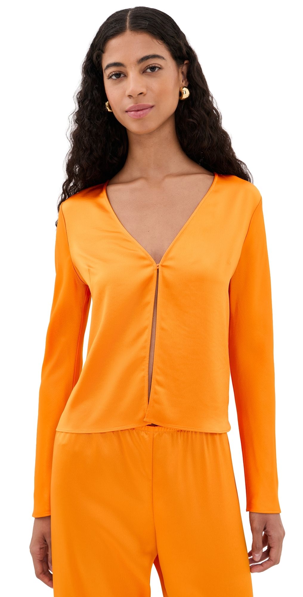 Leset Barb Single Button Long Sleeve Top Mandarine M