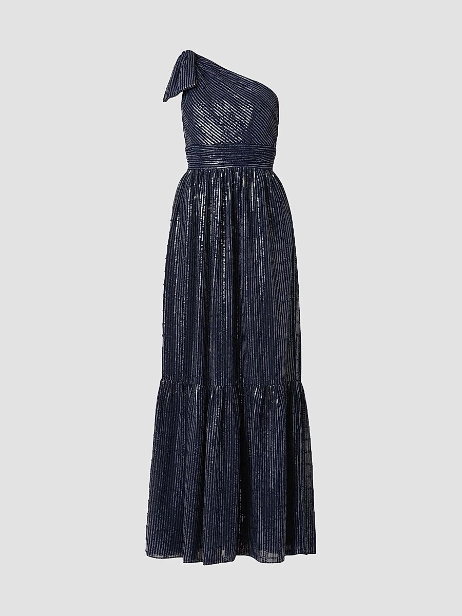 Shoshanna Women's Indigo Sequined One-Shoulder Gown - Navy - Size 14