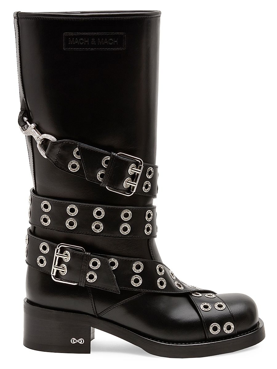 Women's Buckle Vintage Leather Combat Boots - Black - Size 7