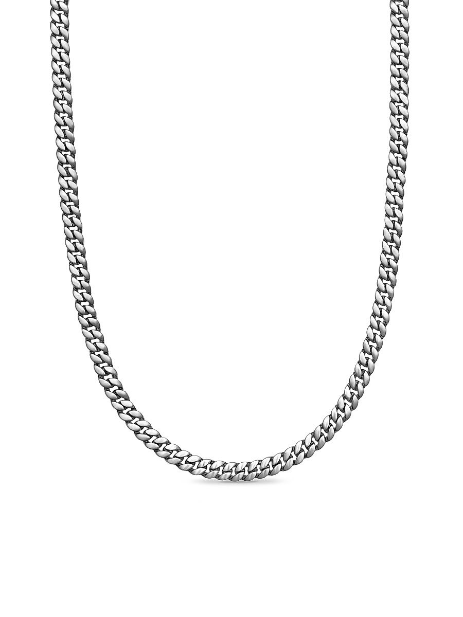 Men's Curb Chain Necklace in Platinum, 6MM - Silver - Size 24