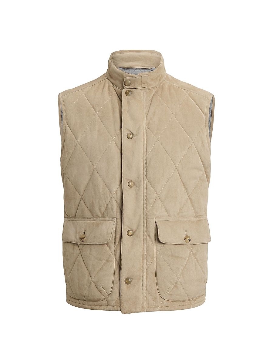 Men's Carleton Quilted Suede Vest - Truffle - Size XXL