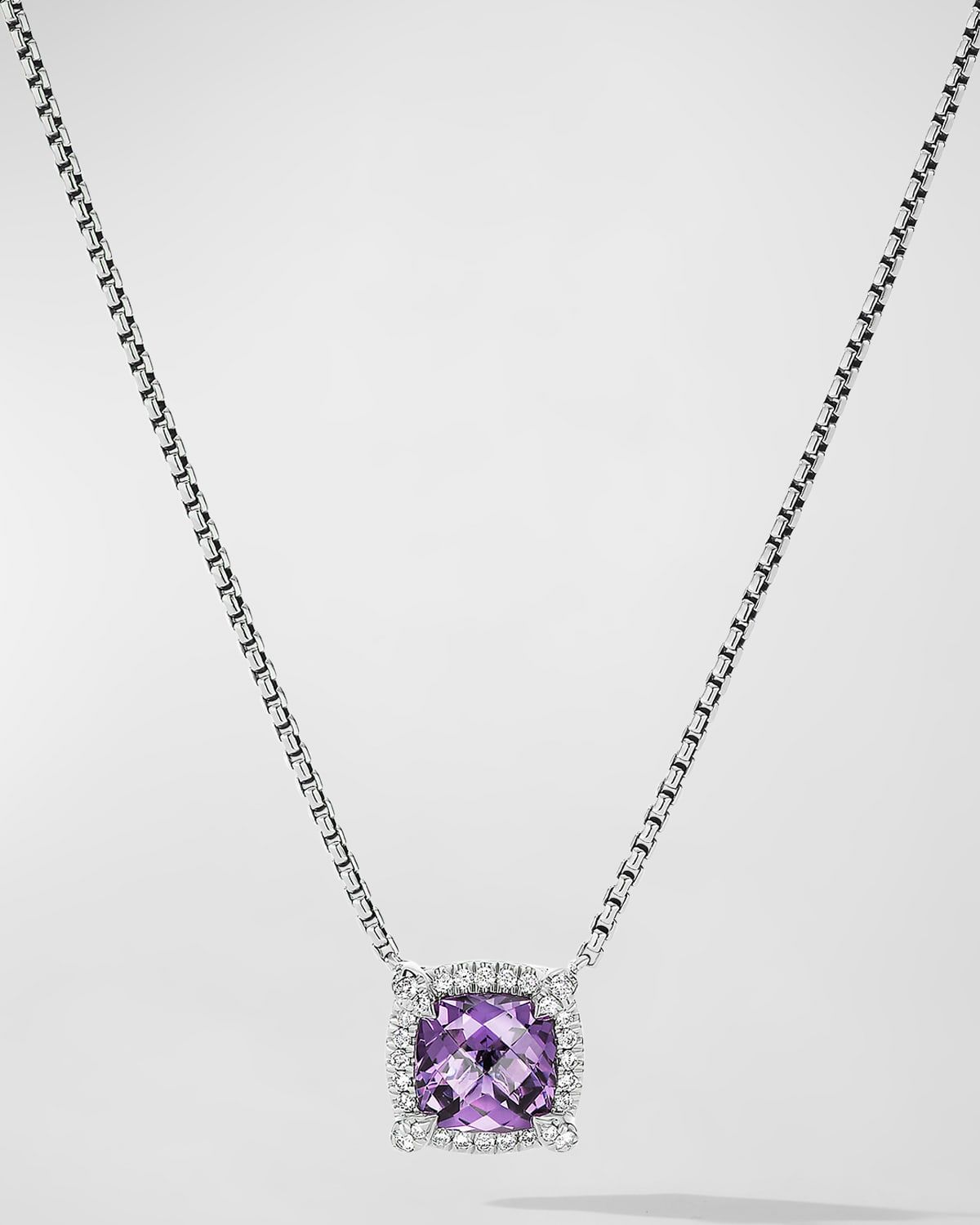 7mm Chatelaine Pendant Necklace with Gemstone and Diamonds in Silver