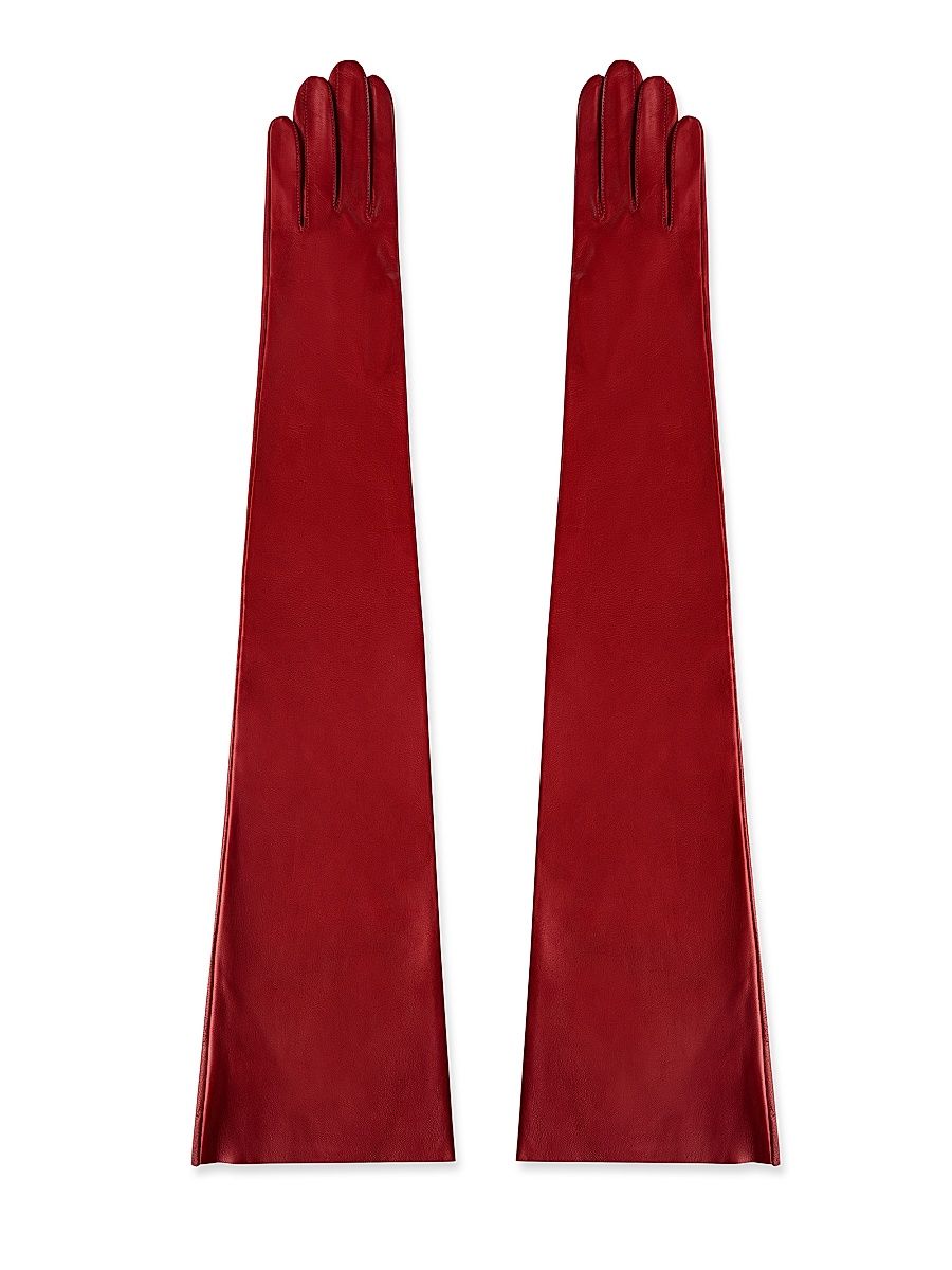 Women's Statement Extended Runway Opera Leather Gloves - Wine - Size XS