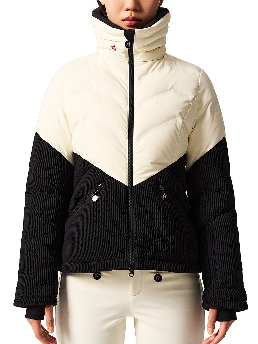 Women's Ski Duvet Colorblocked Down Jacket - White Black - Size Large