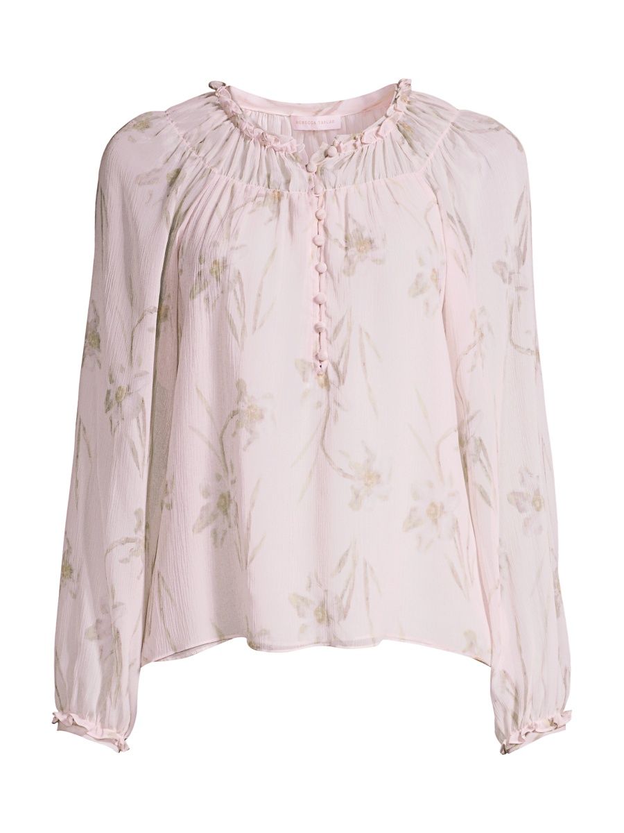 Rebecca Taylor Women's Daffodil Silk Blouse - Seashell Combo - Size 2