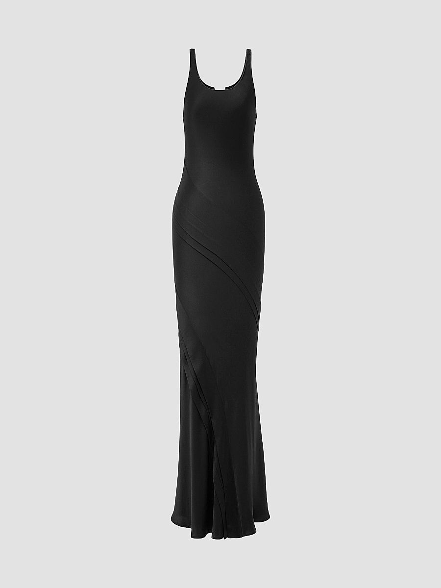 Saint Laurent Women's Long Tank Dress in Silk Satin - Black - Size 4