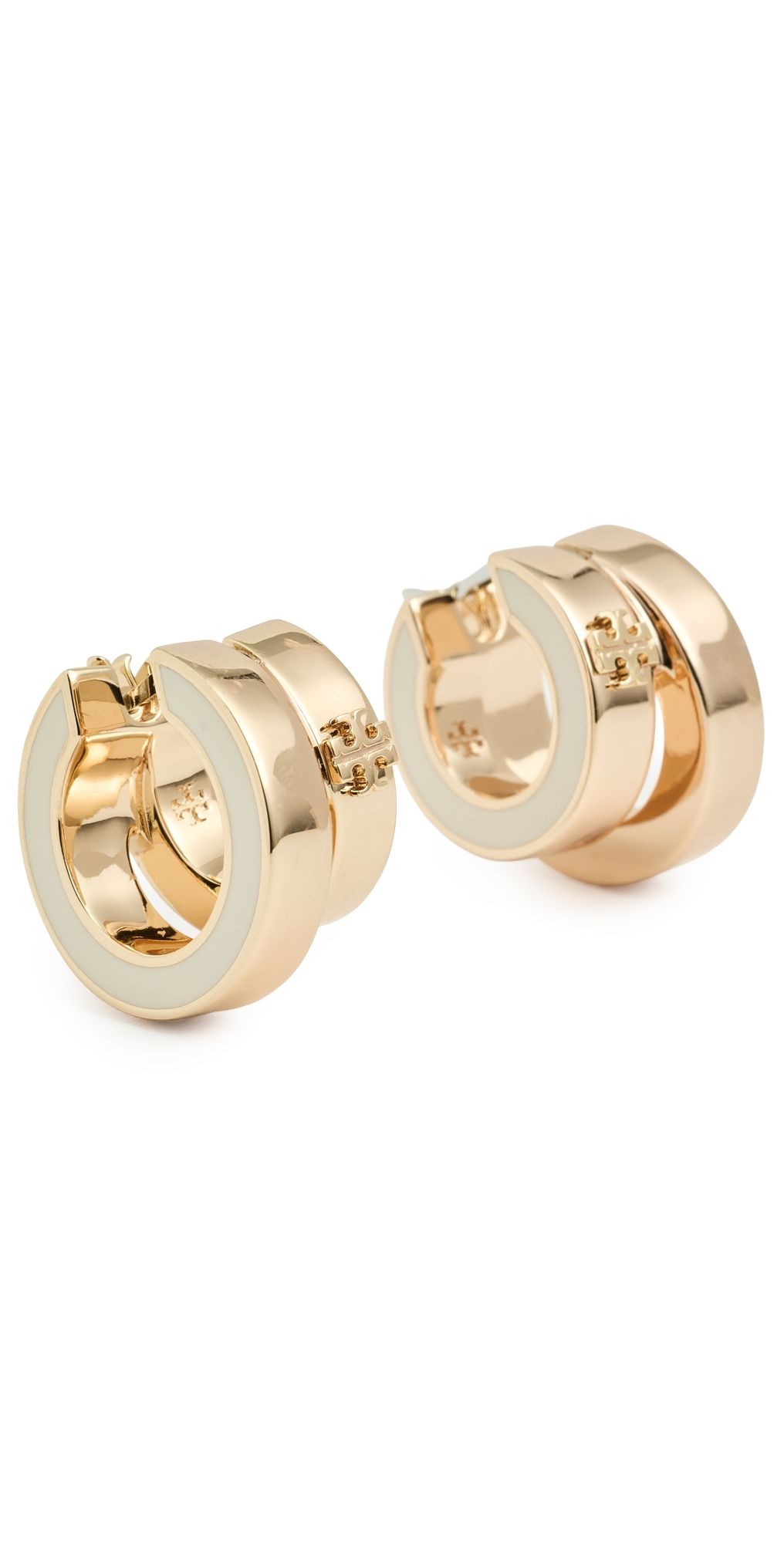 Tory Burch Kira Enamel Double Hoop Earrings Tory Gold / New Ivory One Size