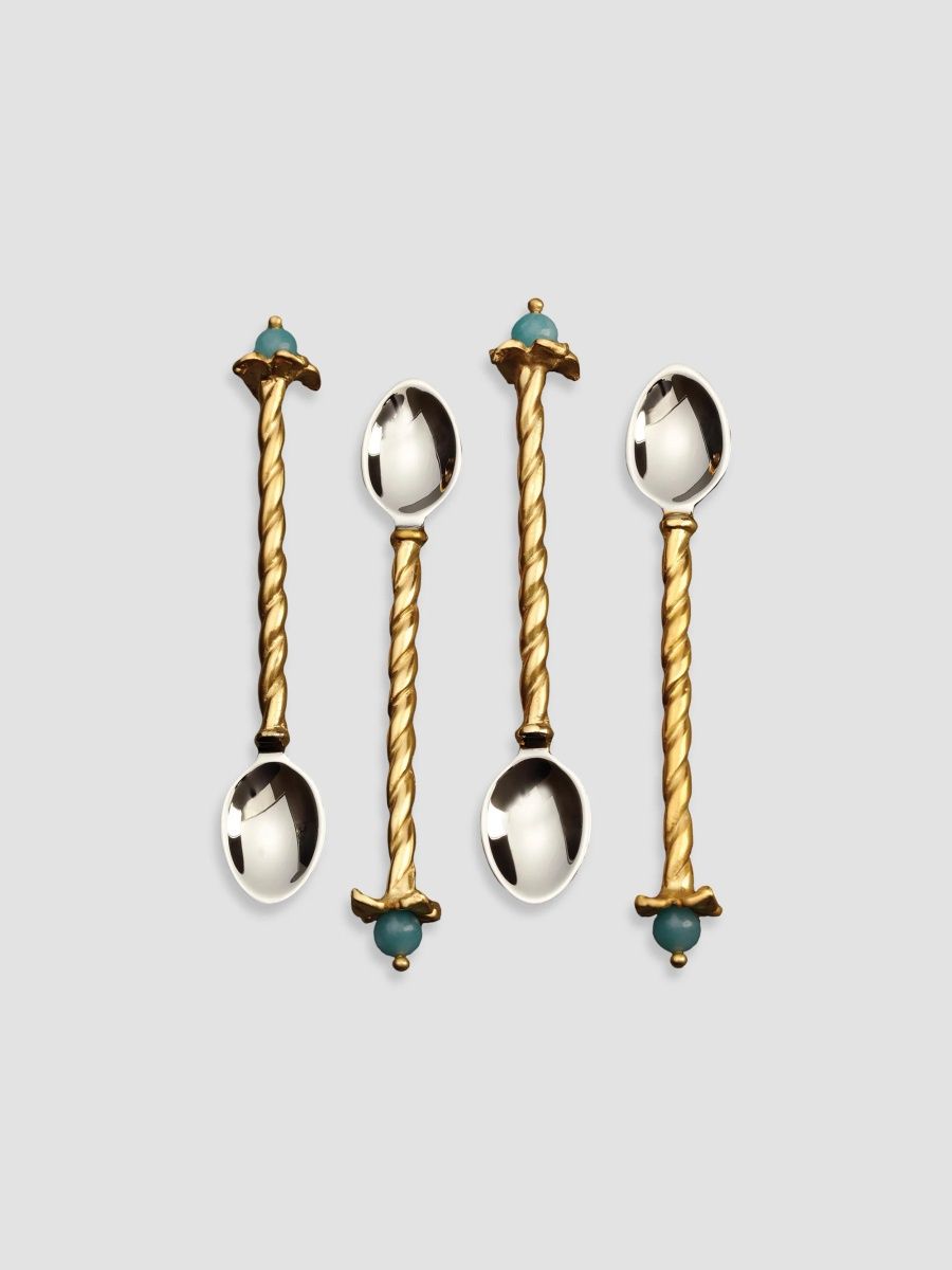 L'Objet Venise 4-Piece 24K Goldplated Stainless Steel & Amazonite Dessert Spoon Set