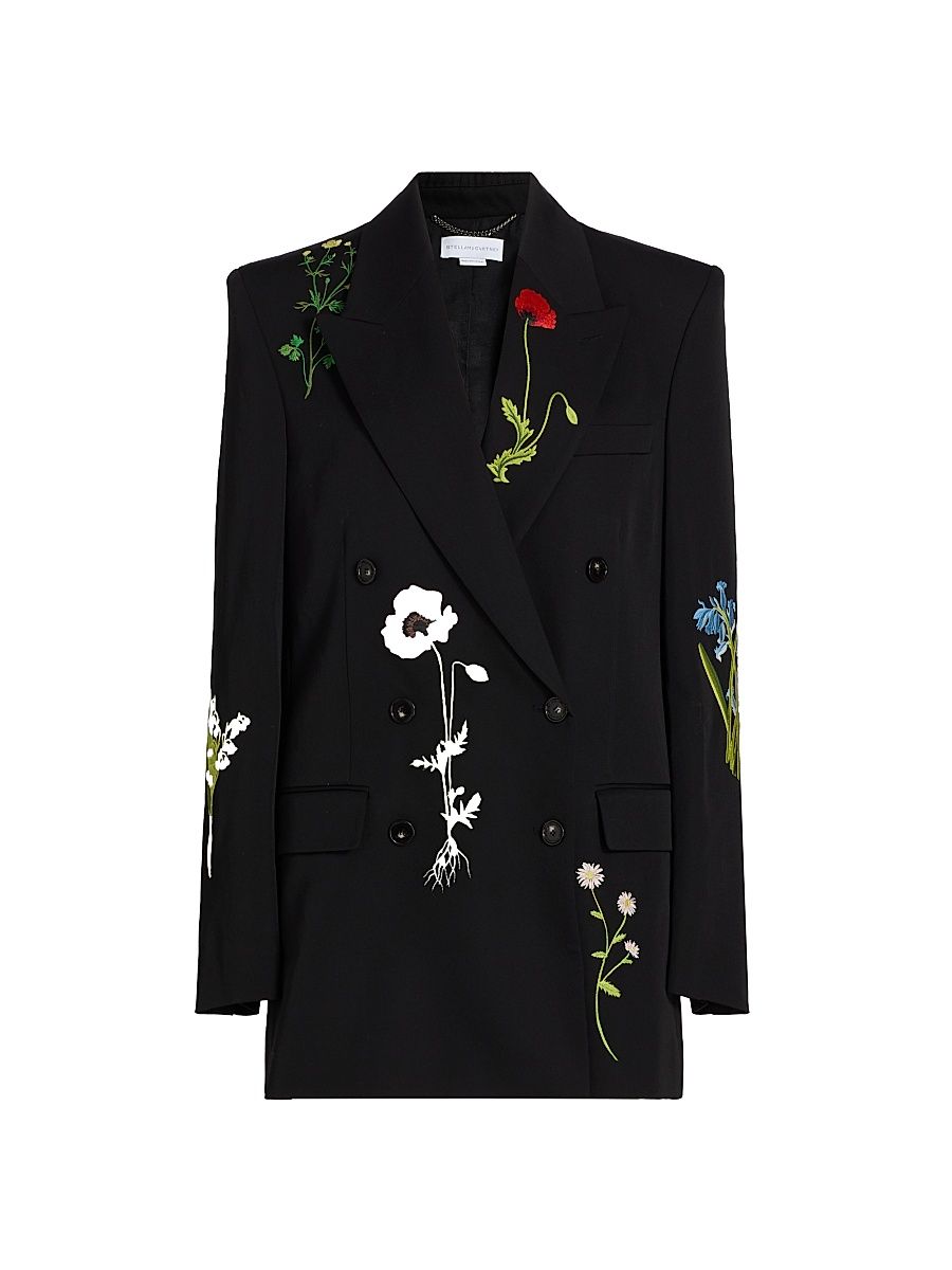 Women's Floral Embroidered Boyfriend Blazer - Black - Size 10