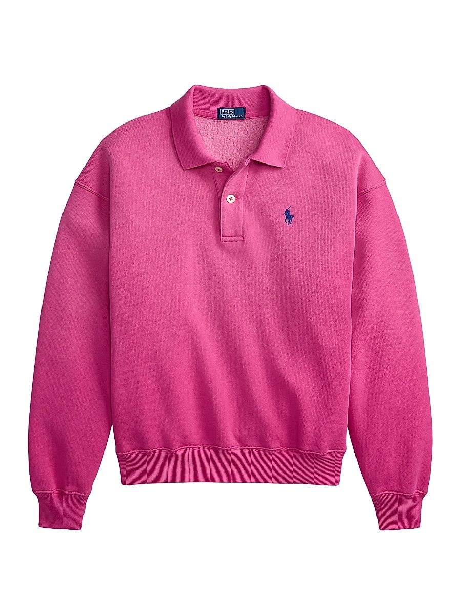 Women's Cotton-Blend Fleece Polo Sweatshirt - Accent Pink - Size XS