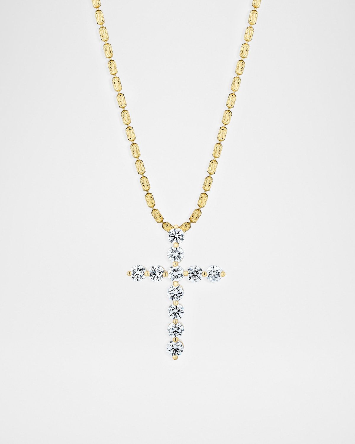 18K Yellow Gold Single Prong Diamond Cross Necklace