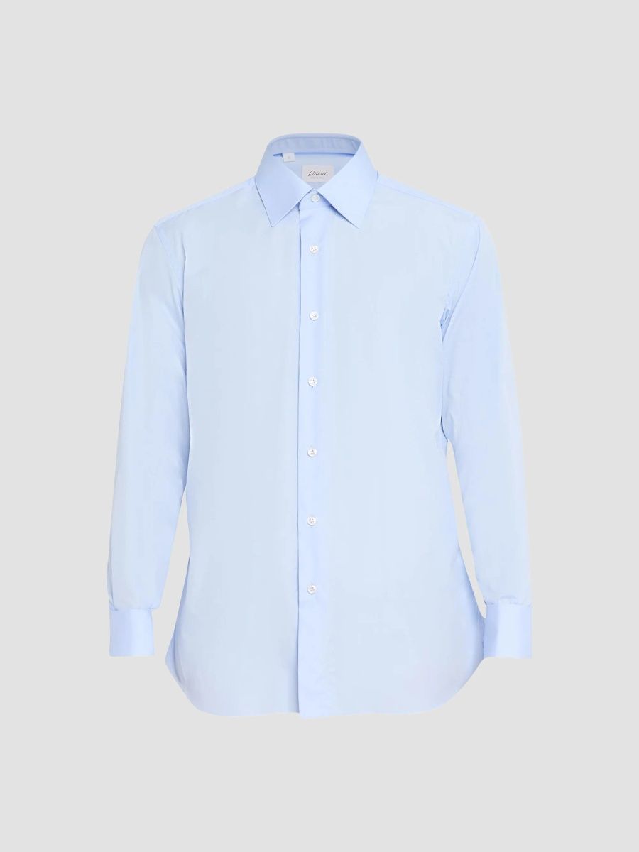 Brioni Men's Solid Cotton French-Cuff Sport Shirt - Sky Blue - Size 16