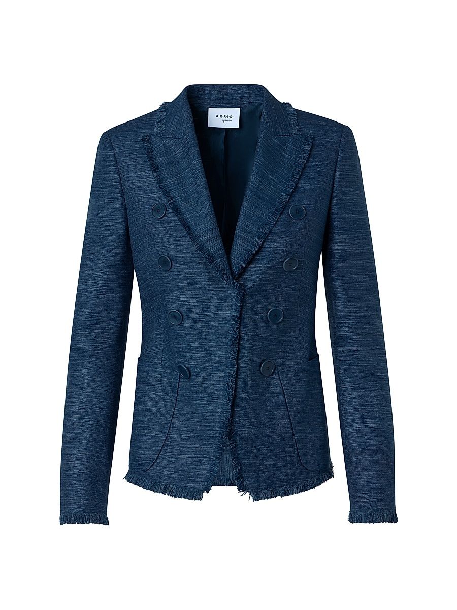 Women's Indian Silk Single-Breasted Jacket - Dark Blue - Size 6