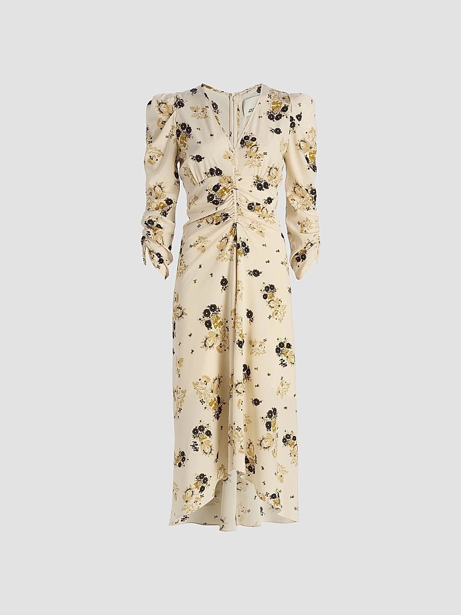 Isabel Marant Women's Albini Floral Silk Cinched Midi-Dress - Ecru - Size 10