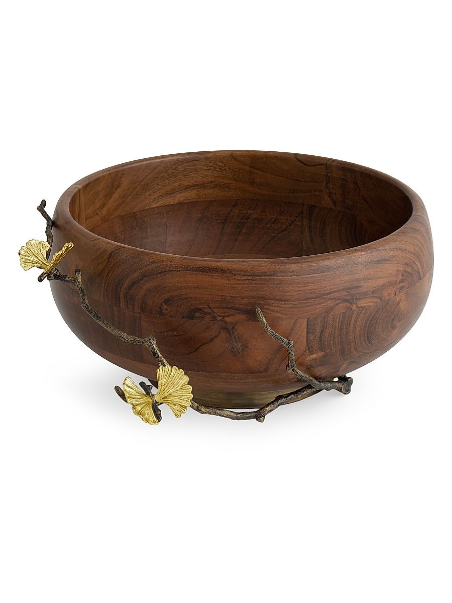 Butterfly Ginkgo Wood Salad Bowl