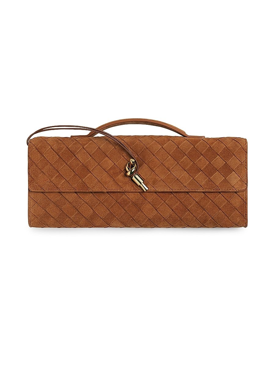 Women's Andiamo Intrecciato Suede Top-Handle Clutch - Amber Brass