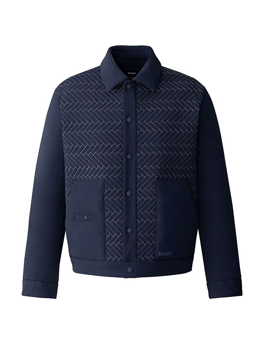 Men's Maxwell Quilted Down Shirt Jacket - Navy Cream - Size 46