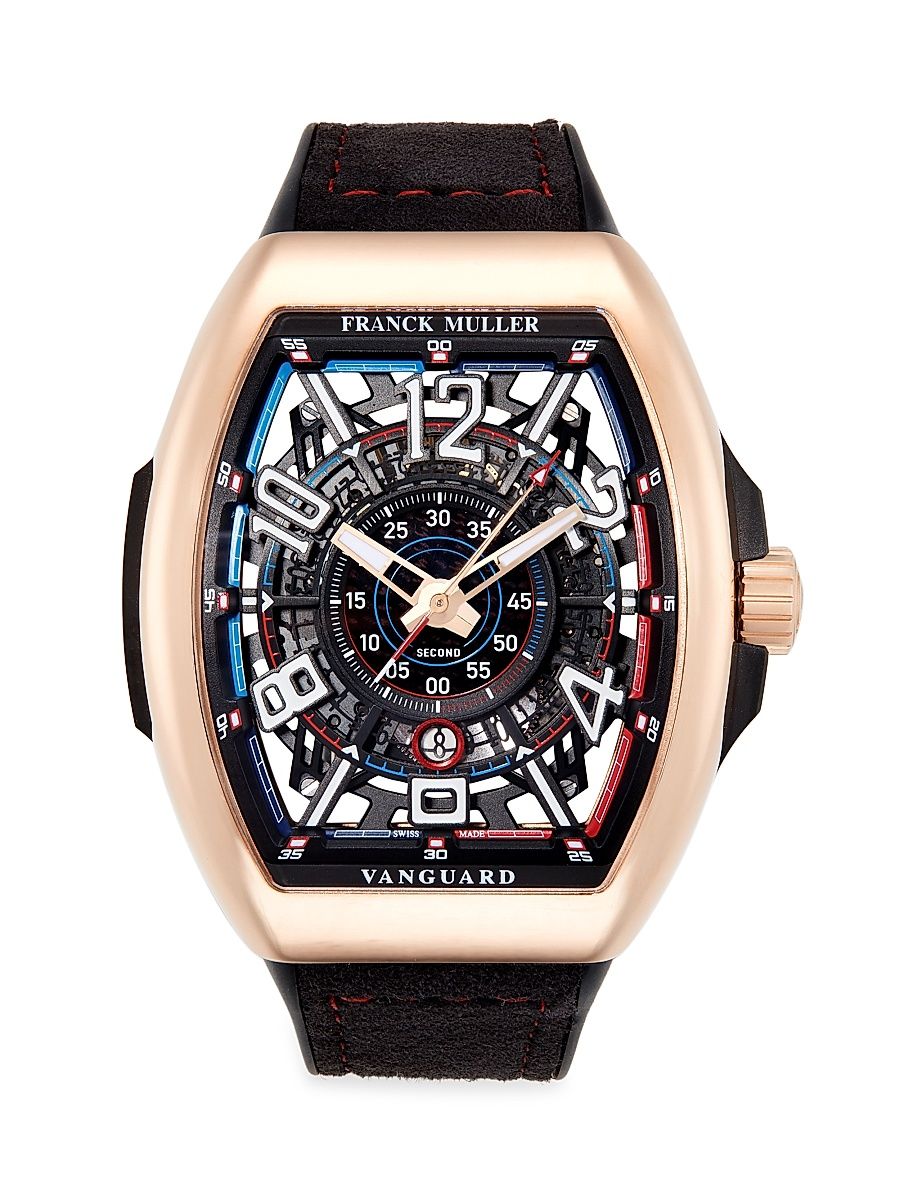 Men's Vanguard 18K Rose Gold, Leather, & Rubber Skeleton Watch