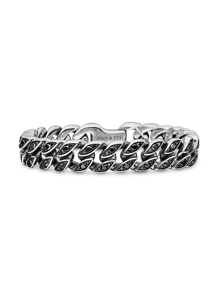 Men's Curb Chain Bracelet in Sterling Silver - Black - Size Medium