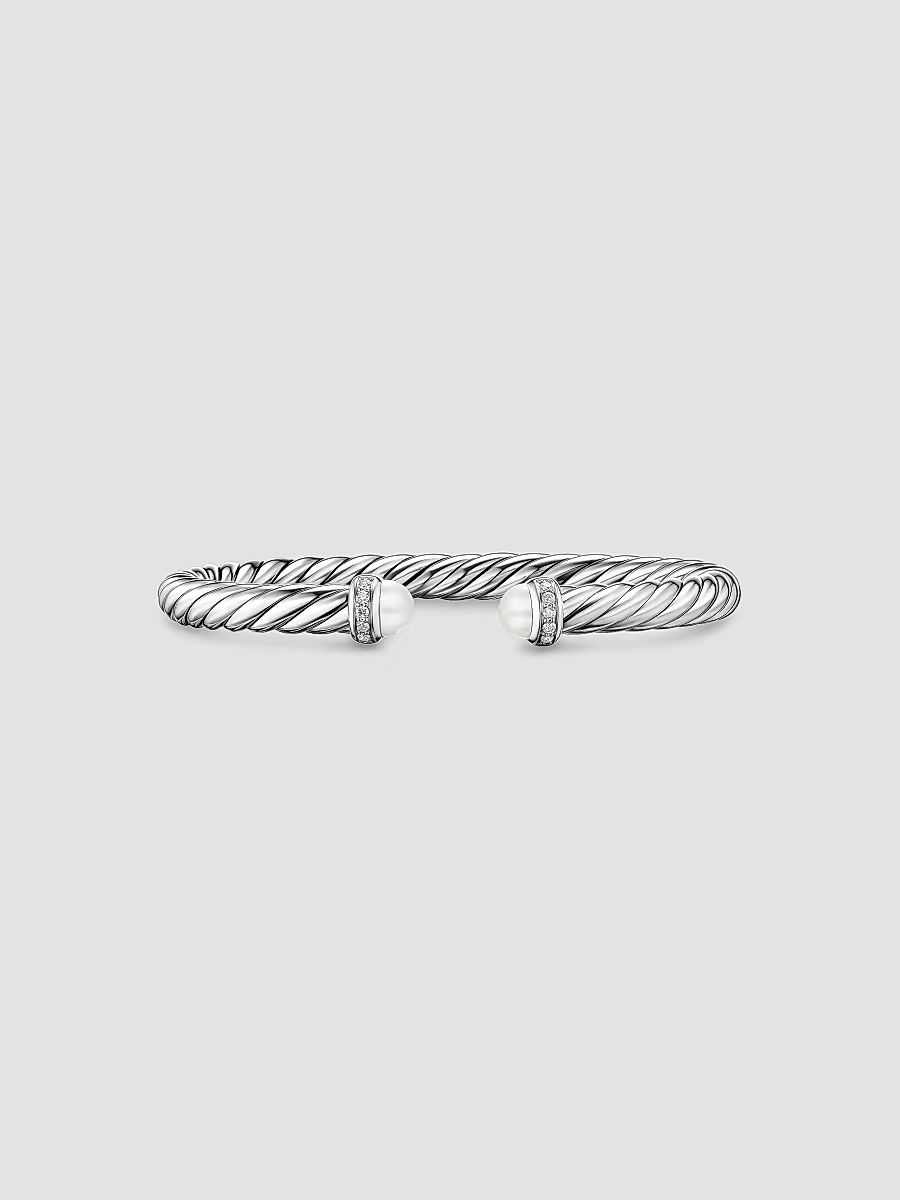 David Yurman Women's Cable Flex Bracelet in Sterling Silver - Pearl - Size XL