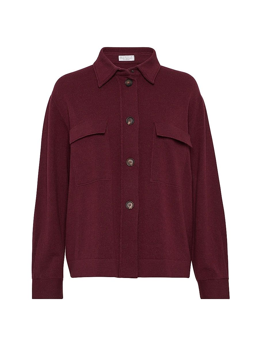 Women's Virgin Wool, Cashmere and Silk Knit Shirt - Amaranth Red - Size XXL