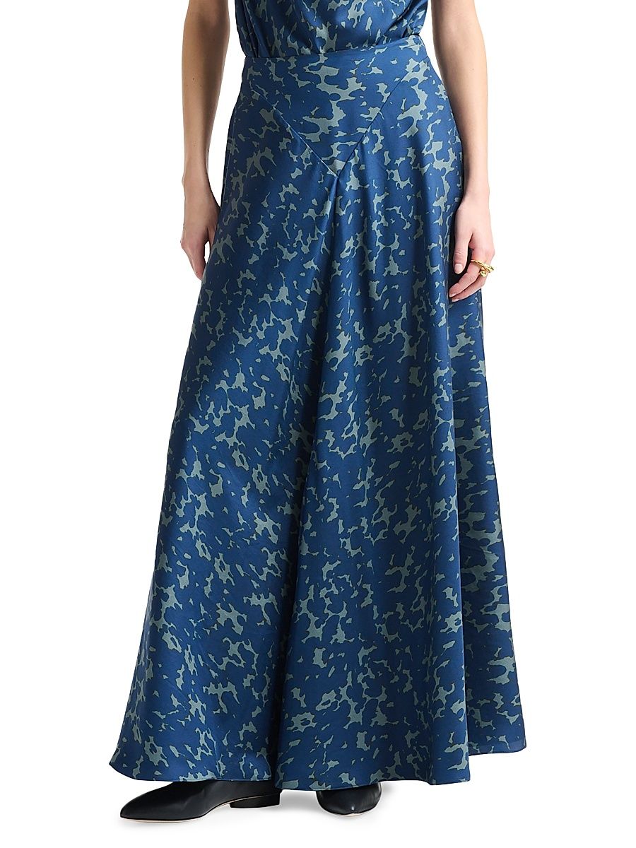 Women's Ames Silk Maxi Skirt - Smoke Azure Tortoise - Size 12