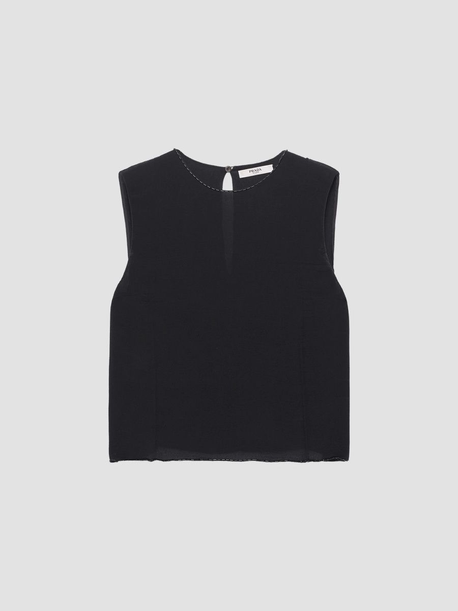 Prada Women's Sleeveless Triple Silk Chiffon Top - Black - Size 10