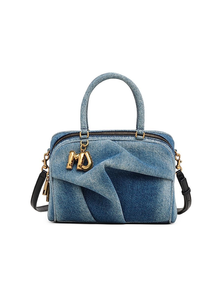 Women's The Denim Small Wave Logo-Charm Top Handle Bag - Medium Wash Indigo