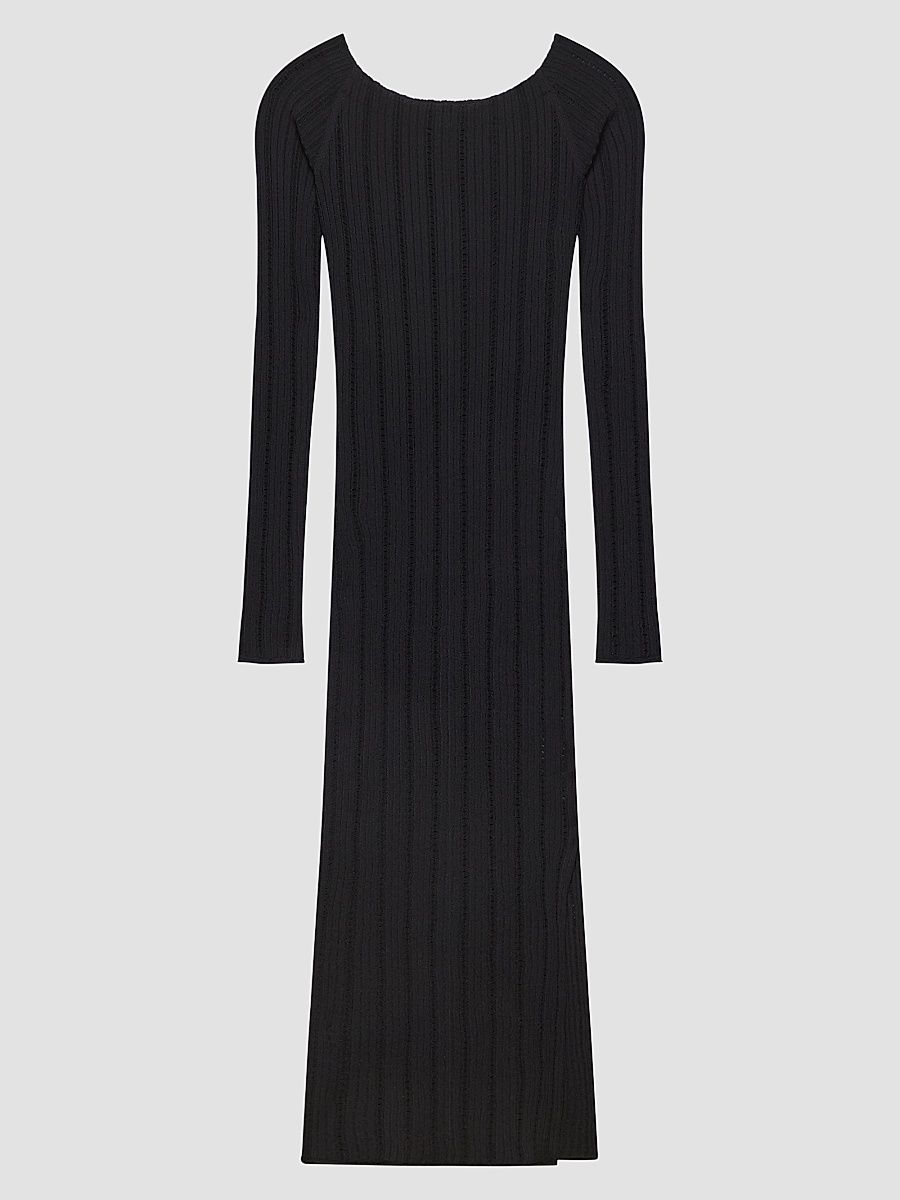 Women's Ribbed Pointelle Midi Dress - Black - Size Medium