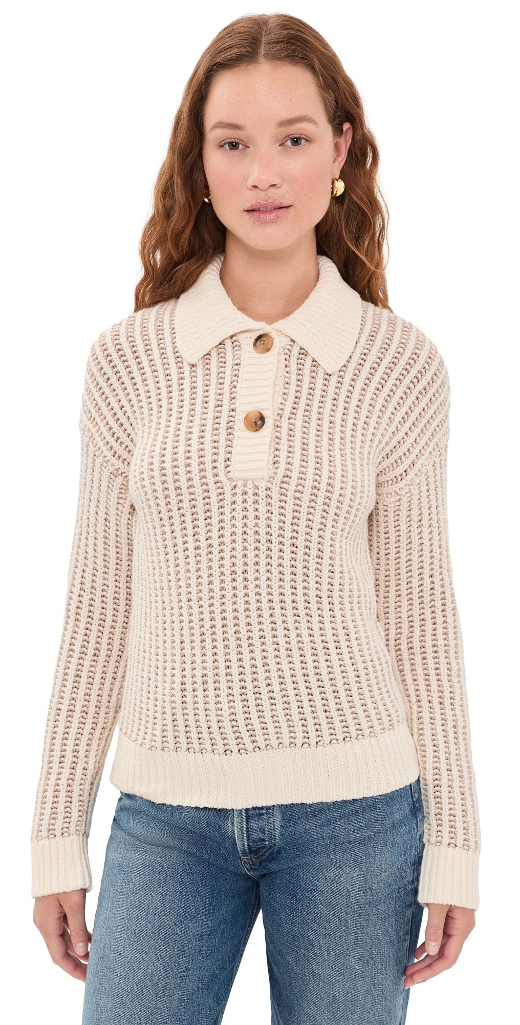 Faherty Heirloom Cotton Sweater Polo Cream XS/S