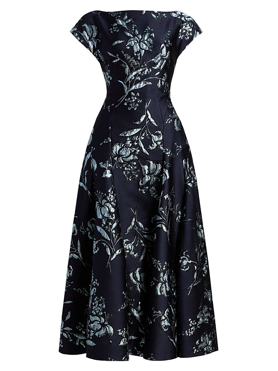 Women's Metallic Floral Jacquard Cocktail Dress - Navy - Size 10