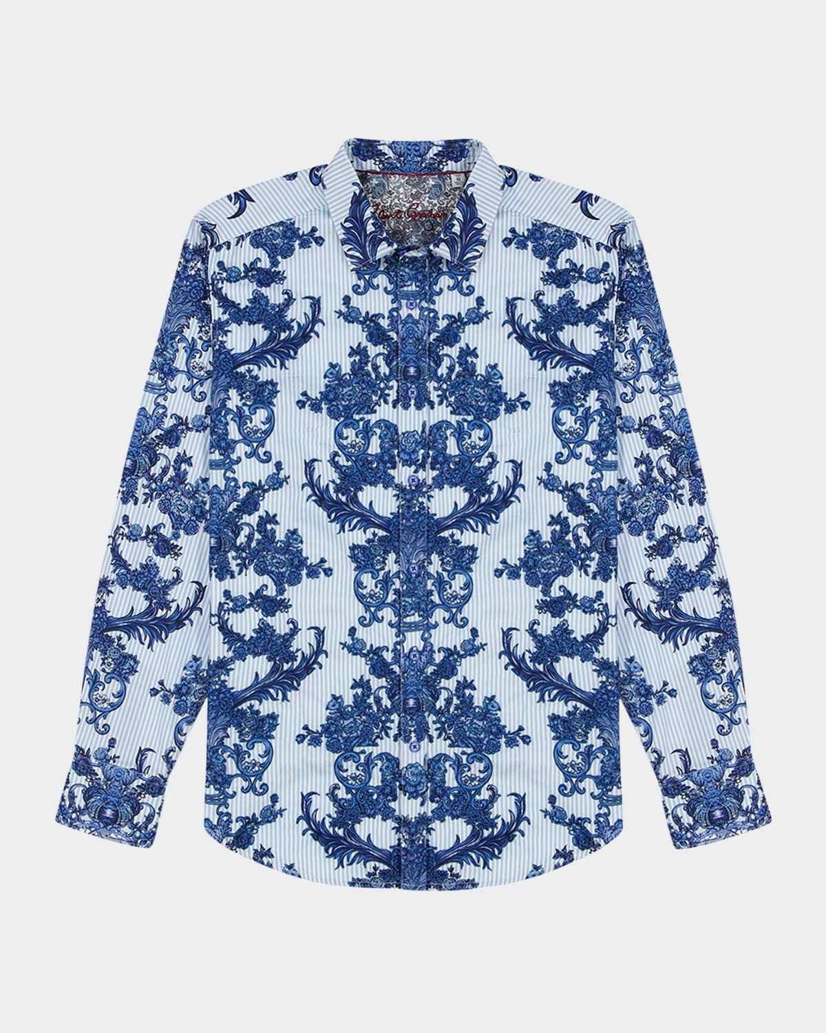 Men & apos;s Bayswater Pinstripe Damask Stretch Sport Shirt