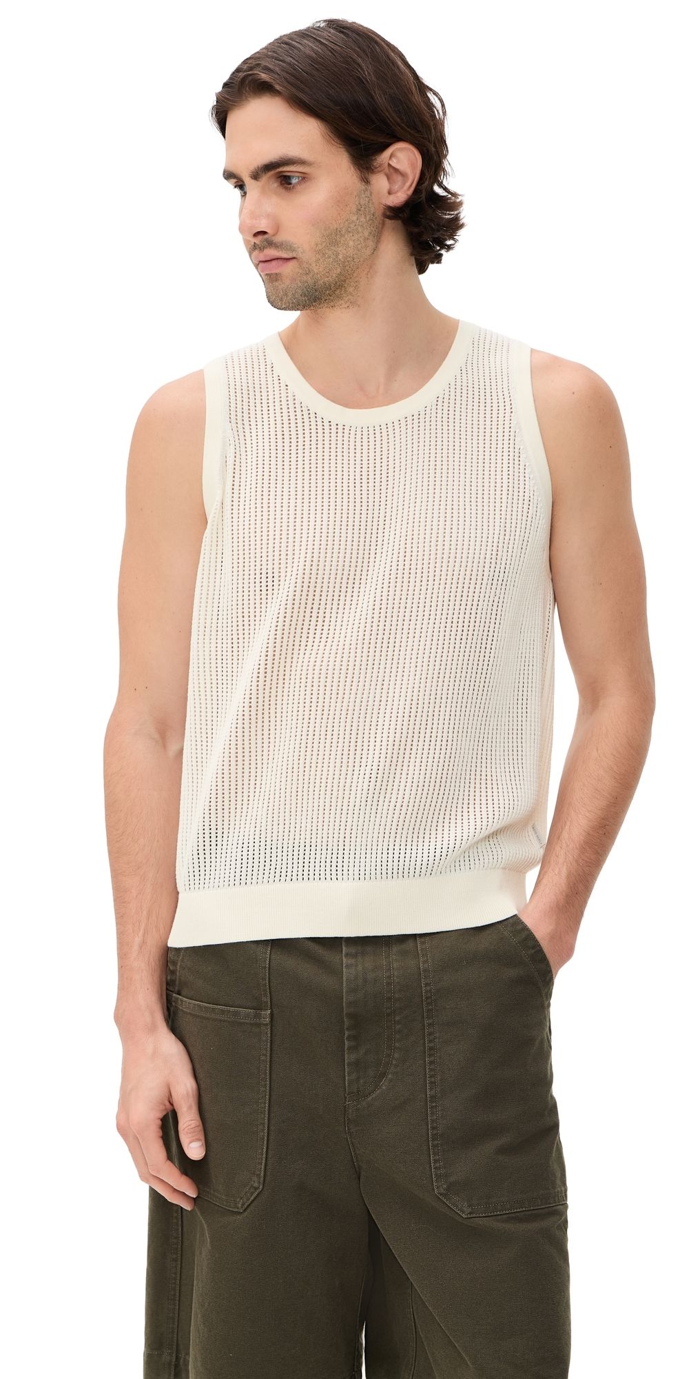 AUTO-REPLY Knit Mesh Tank Top Sea Salt S
