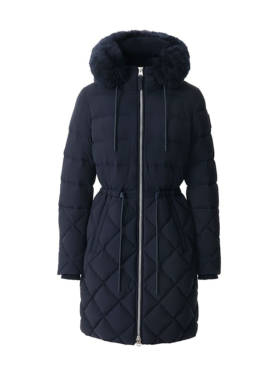 Women's Xena Quilted Faux-Fur-Hood Down Coat - Navy - Size Small
