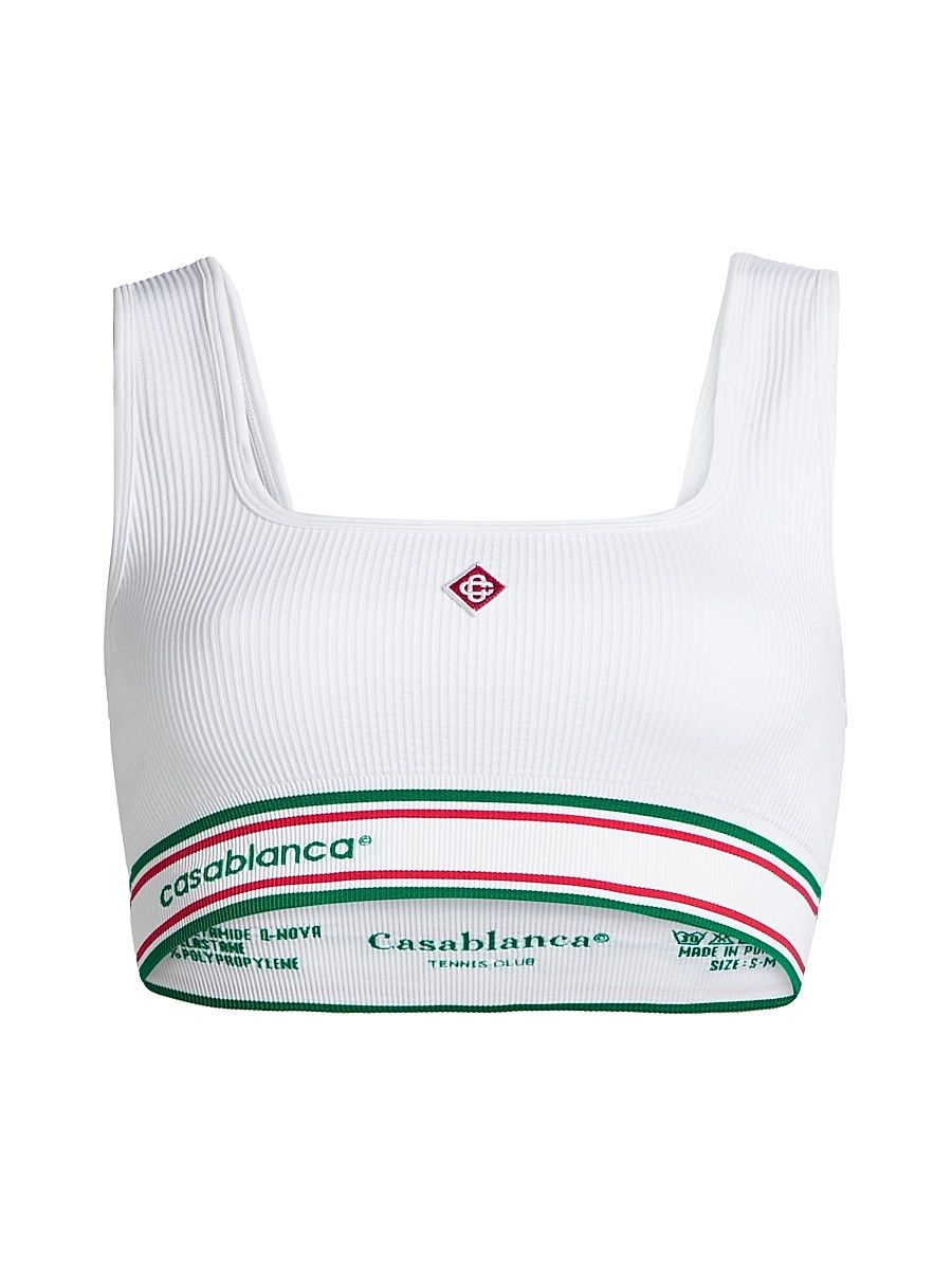 Women's Rib-Knit Logo Sports Bra - White - Size Large