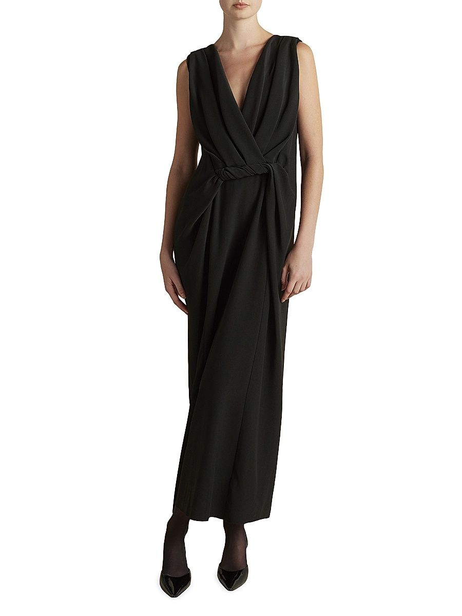 Women's Cady V-Neck Draped Twist Belt Dress - Black - Size 12
