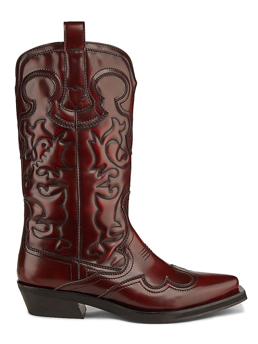 Women's Embroidered Knee-High Western Boots - Black Dark Burgundy - Size 7